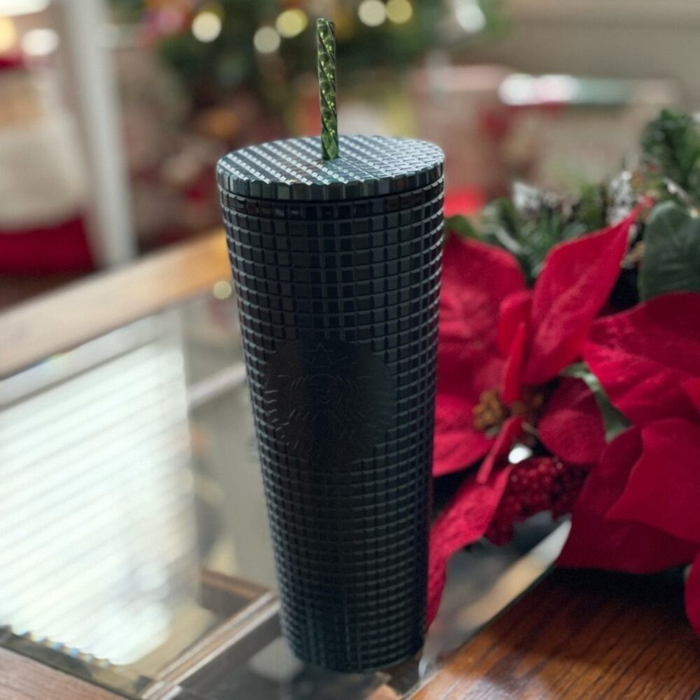 NEW‎ Starbucks 2021 Holiday Deep Forest Green Disco Grid Tumbler